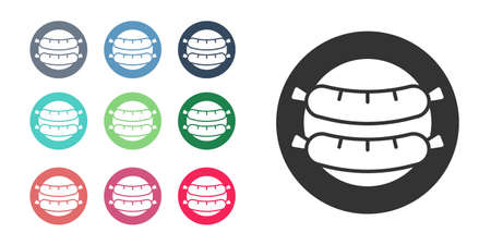 Black Sausage icon isolated on white background. Grilled sausage and aroma sign. Set icons colorful. Vectorのイラスト素材