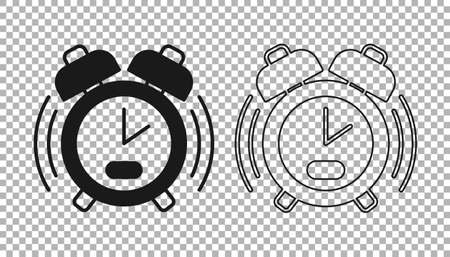 Black Alarm clock icon isolated on transparent background. Wake up, get up concept. Time sign. Vectorのイラスト素材