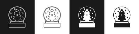 Set Christmas snow globe with fallen snow and christmas tree icon isolated on black and white background. Merry Christmas and Happy New Year. Vectorのイラスト素材