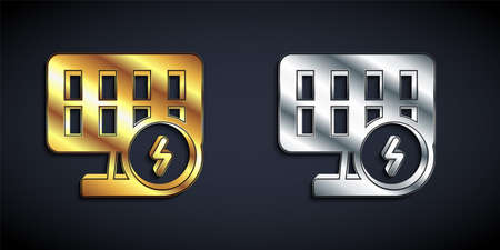 Gold and silver Solar energy panel icon isolated on black background. Long shadow style. Vectorのイラスト素材