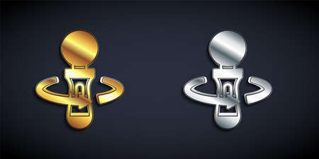 Gold and silver VR controller game icon isolated on black background. Virtual reality experience, sensation of presence, position-tracking technology device. Long shadow style. Vectorのイラスト素材