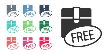 Black Cardboard box with free symbol icon isolated on white background. Box, package, parcel sign. Delivery, transportation and shipping. Set icons colorful. Vectorのイラスト素材