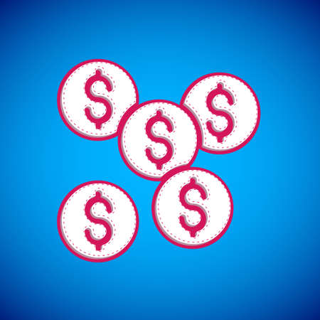 White Dollar symbol icon isolated on blue background. Cash and money, wealth, payment symbol. Casino...