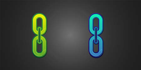 Green and blue Chain link icon isolated on black background. Link single. Hyperlink chain symbol. Vectorのイラスト素材