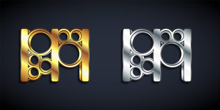 Gold and silver Playground climbing equipment icon isolated on black background. Kid playground climb. Long shadow style. Vectorのイラスト素材