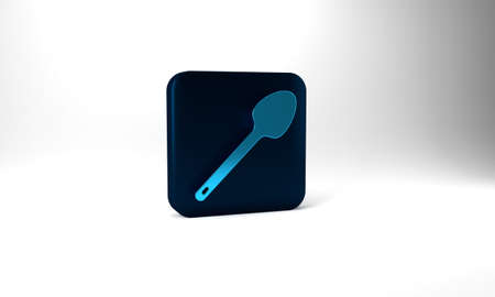 Blue Teaspoon icon isolated on grey background. Cooking utensil. Cutlery sign. Blue square button. 3d illustration 3D renderの写真素材