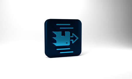 Blue Carton cardboard box icon isolated on grey background. Box, package, parcel sign. Delivery and packaging. Blue square button. 3d illustration 3D renderの写真素材