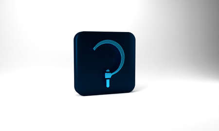 Blue Sickle icon isolated on grey background. Reaping hook sign. Blue square button. 3d illustration 3D renderの写真素材