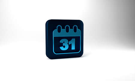 Blue Calendar with Halloween date 31 october icon isolated on grey background. Happy Halloween party. Blue square button. 3d illustration 3D renderの写真素材