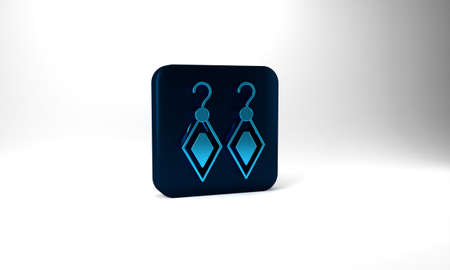 Blue Earrings icon isolated on grey background. Jewelry accessories. Blue square button. 3d illustration 3D renderの写真素材