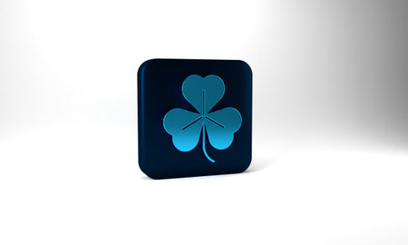 Blue Clover icon isolated on grey background. Happy Saint Patrick day. Blue square button. 3d illustration 3D renderの写真素材