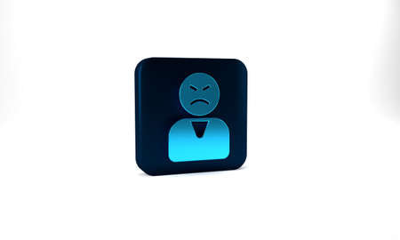 Blue Angry customer icon isolated on grey background. Blue square button. 3d illustration 3D renderの写真素材
