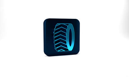 Blue Car tire wheel icon isolated on grey background. Blue square button. 3d illustration 3D render