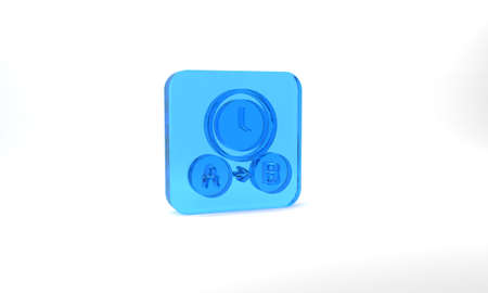 Blue Taxi waiting time icon isolated on grey background. Car deadline, schedule ride. Glass square...