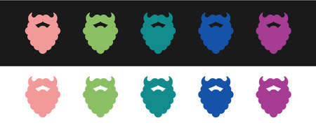 Set Mustache and beard icon isolated on black and white background. Barbershop symbol. Facial hair style. Vectorのイラスト素材
