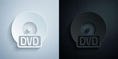 Paper cut CD or DVD disk icon isolated on grey and black background. Compact disc sign. Paper art style. Vectorのイラスト素材