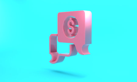 Pink Business negotiations icon isolated on turquoise blue background. Team work process. Business management teamwork meeting and brainstorming. Minimalism concept. 3D render illustrationの写真素材