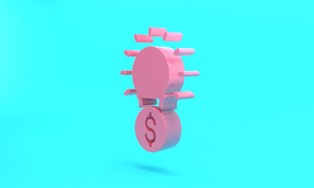 Pink Light bulb with dollar symbol icon isolated on turquoise blue background. Money making ideas....