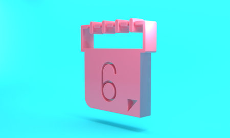 Pink Calendar icon isolated on turquoise blue background. Event reminder symbol. Minimalism concept....