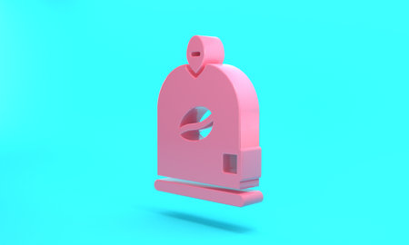 Pink Bag of coffee beans icon isolated on turquoise blue background. Minimalism concept. 3D render illustrationの写真素材