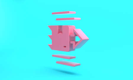 Pink Carton cardboard box icon isolated on turquoise blue background. Box, package, parcel sign....
