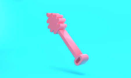 Pink Honey dipper stick icon isolated on turquoise blue background. Honey ladle. Minimalism concept. 3D render illustration.の写真素材