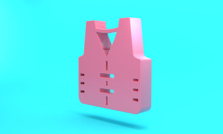 Pink Fishing jacket icon isolated on turquoise blue background. Fishing vest. Minimalism concept. 3D render illustrationの写真素材
