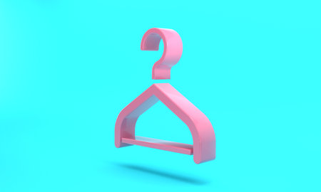 Pink Hanger wardrobe icon isolated on turquoise blue background. Cloakroom icon. Clothes service symbol. Laundry hanger sign. Minimalism concept. 3D render illustrationの写真素材