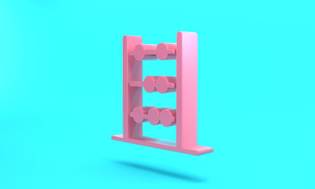 Pink Abacus icon isolated on turquoise blue background. Traditional counting frame. Education sign. Mathematics school. Minimalism concept. 3D render illustrationの写真素材