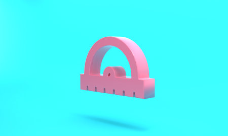Pink Protractor grid for measuring degrees icon isolated on turquoise blue background. Tilt angle...