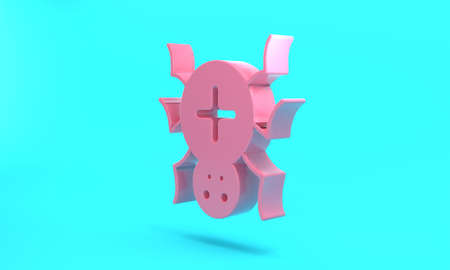 Pink Spider icon isolated on turquoise blue background. Happy Halloween party. Minimalism concept. 3D render illustrationの写真素材