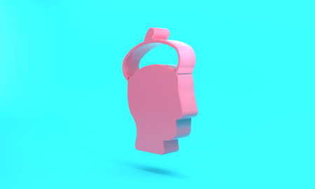 Pink French man icon isolated on turquoise blue background. Minimalism concept. 3D render illustrationの写真素材