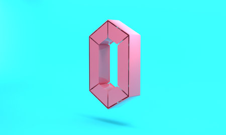 Pink Gem stone icon isolated on turquoise blue background. Jewelry symbol. Diamond. Minimalism concept. 3D render illustrationの写真素材