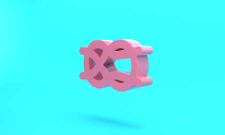 Pink Nautical rope knots icon isolated on turquoise blue background. Rope tied in a knot. Minimalism concept. 3D render illustrationの写真素材