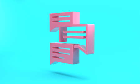 Pink Speech bubble chat icon isolated on turquoise blue background. Message icon. Communication or comment chat symbol. Minimalism concept. 3D render illustrationの写真素材