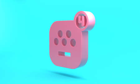 Pink Taxi mobile app icon isolated on turquoise blue background. Mobile application taxi. Minimalism concept. 3D render illustrationの写真素材