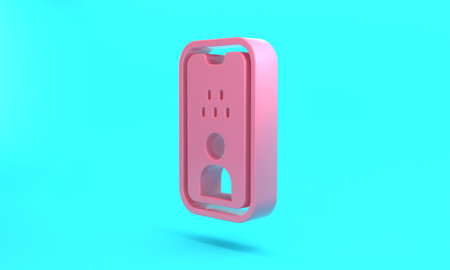 Pink Taxi driver license icon isolated on turquoise blue background. Minimalism concept. 3D render illustrationの写真素材