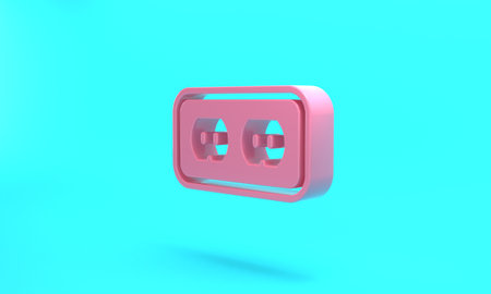 Pink Electrical outlet icon isolated on turquoise blue background. Power socket. Rosette symbol. Minimalism concept. 3D render illustrationの写真素材