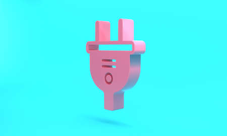 Pink Electric plug icon isolated on turquoise blue background. Concept of connection and disconnection of the electricity. Minimalism concept. 3D render illustrationの写真素材