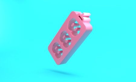 Pink Electric extension cord icon isolated on turquoise blue background. Power plug socket....