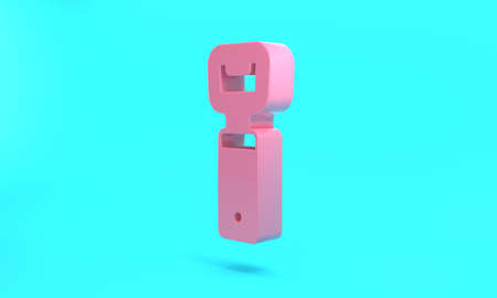 Pink Bottle opener icon isolated on turquoise blue background. Minimalism concept. 3D render...