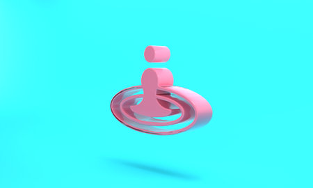 Pink Water drop icon isolated on turquoise blue background. Minimalism concept. 3D render illustrationの写真素材