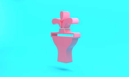 Pink Fountain icon isolated on turquoise blue background. Minimalism concept. 3D render illustrationの写真素材