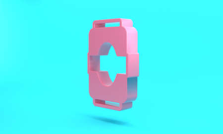 Pink Soda can icon isolated on turquoise blue background. Minimalism concept. 3D render illustrationの写真素材