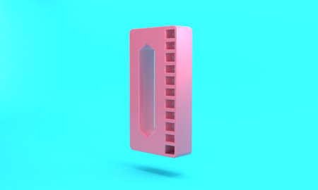 Pink Harmonica icon isolated on turquoise blue background. Musical instrument. Minimalism concept. 3D render illustrationの写真素材