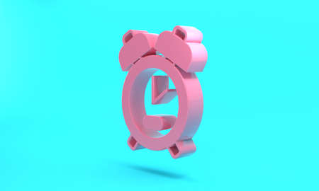 Pink Alarm clock icon isolated on turquoise blue background. Wake up, get up concept. Time sign....