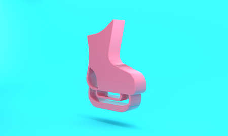 Pink Skates icon isolated on turquoise blue background. Ice skate shoes icon. Sport boots with blades. Minimalism concept. 3D render illustrationの写真素材
