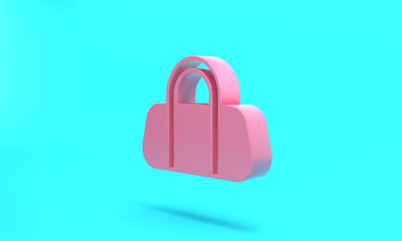 Pink Sport bag icon isolated on turquoise blue background. Minimalism concept. 3D render illustrationの写真素材