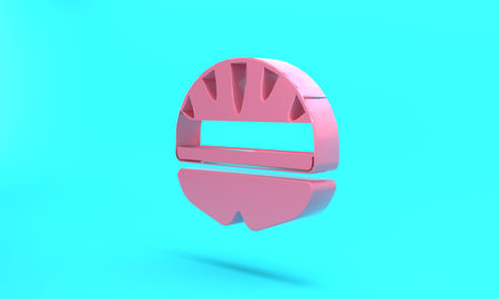Pink Bicycle helmet icon isolated on turquoise blue background. Extreme sport. Sport equipment. Minimalism concept. 3D render illustrationの写真素材