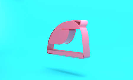 Pink Racing helmet icon isolated on turquoise blue background. Minimalism concept. 3D render illustrationの写真素材